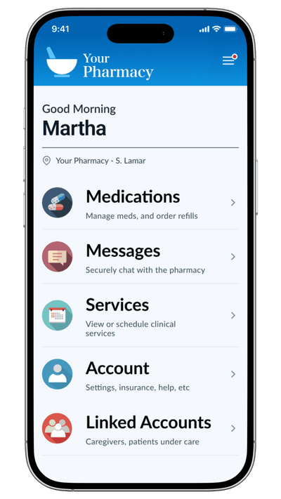 The Somerset Park Pharmacy patient portal on a smartphone